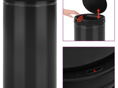vidaXL automaatanduriga prügikast 60 l süsinikteras, must