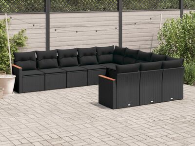 vidaXL 11-osaline aiadiivani komplekt patjadega, must, polürotang