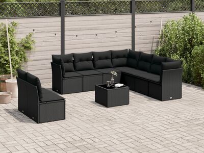 vidaXL 10-osaline aiadiivani komplekt patjadega, must, polürotang