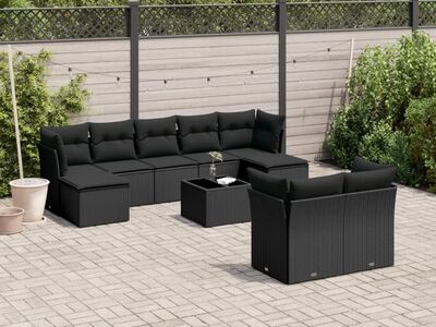 vidaXL 10-osaline aiadiivani komplekt patjadega, must, polürotang
