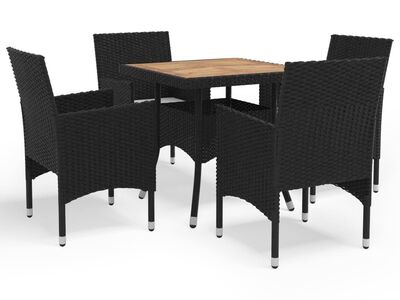 vidaXL 5-osaline aiamööblikomplekt, must, polürotang ja akaatsiapuit