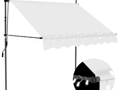 vidaXL käsitsi sissetõmmatav varikatus, LED, 150 cm, kreemjasvalge