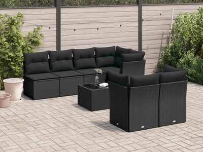 vidaXL 8-osaline aiadiivani komplekt patjadega, must, polürotang