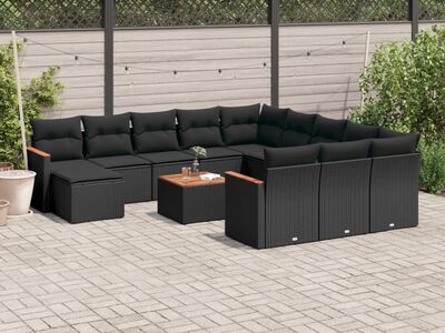 vidaXL 13-osaline aiadiivani komplekt patjadega, must, polürotang