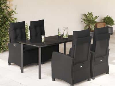 vidaXL 5-osaline aiamööbli komplekt patjadega, must, polürotang