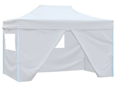 vidaXL professionaalne kokkupandav peotelk 4 külgseina 280x410x315 cm teras valge