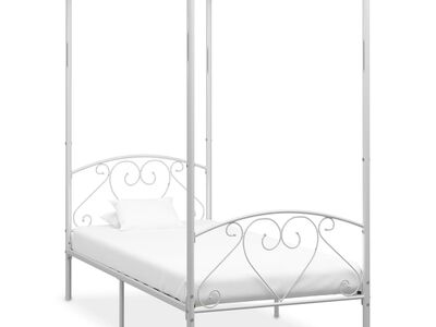 vidaXL baldahhiiniga voodiraam, valge, metall, 90 x 200 cm