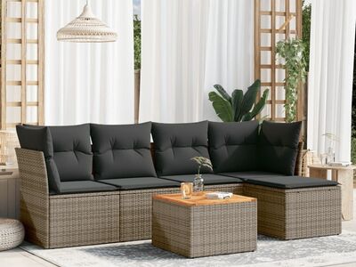 vidaXL 6-osaline aiadiivani komplekt patjadega, hall, polürotang