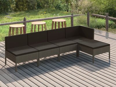 vidaXL 5-osaline aiamööblikomplekt istmepatjadega, polürotang, hall