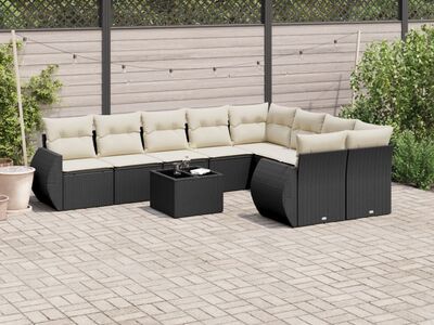 vidaXL 10-osaline aiadiivani komplekt patjadega, must, polürotang