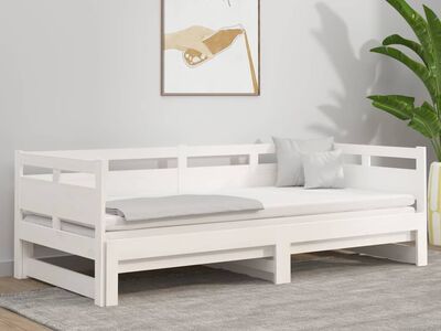vidaXL väljatõmmatav päevavoodi, valge, männipuit, 2 x (80-200) cm