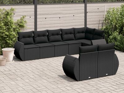 vidaXL 8-osaline aiadiivani komplekt patjadega, must, polürotang