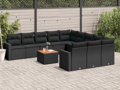 vidaXL 12-osaline aiadiivani komplekt patjadega, must, polürotang