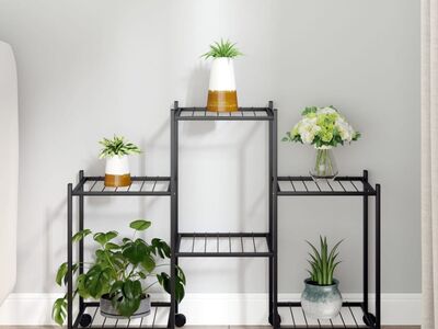 vidaXL lillealus ratastel, 83 x 25 x 63,5 cm, must, raud