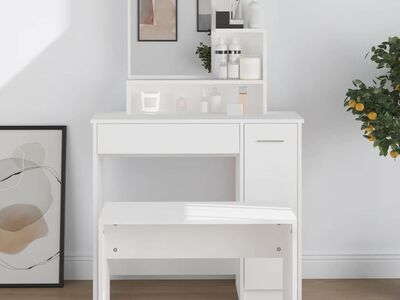 vidaXL peegliga tualettlaud, valge, 86,5 x 35 x 136 cm