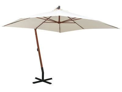 vidaXL rippuv päikesevari 300 x 300 cm puidust postiga, valge