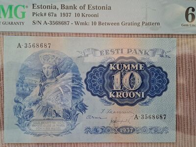 EW 10 krooni 1937 PMG 66 Gem