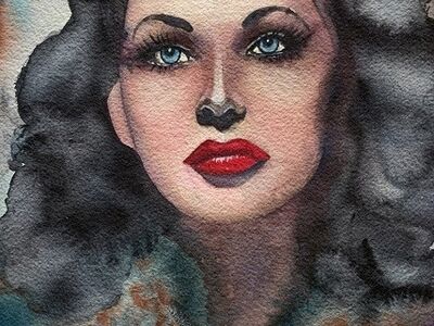 Hedy Lamarr portree, akvarell 2022
