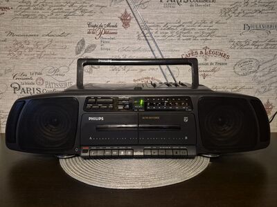 Retro Philips 80s Boombox raadio/duubelkassettmakk