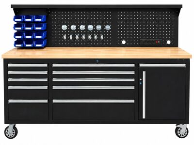 Ratastel töölaud perfoseinaga | LED-tuli | pistik