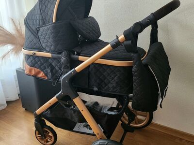 Uus väga hea varustusega 3in1 käru, black/gold