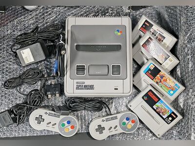 Super Nintendo SNES konsool, 4 mängu (Mario, ISS)